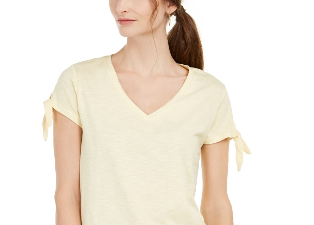 Style & Co Women's Tie Sleeve Ruffled Top Yellow Size X-Small