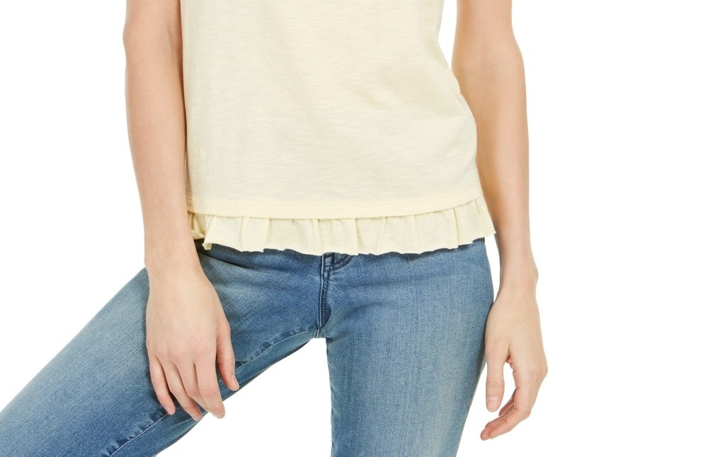 Style & Co Women's Tie Sleeve Ruffled Top Yellow Size X-Small