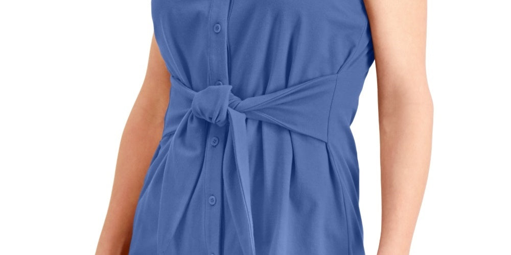 Charter Club Women's Tie Front Sleeveless Top Blue Size Small