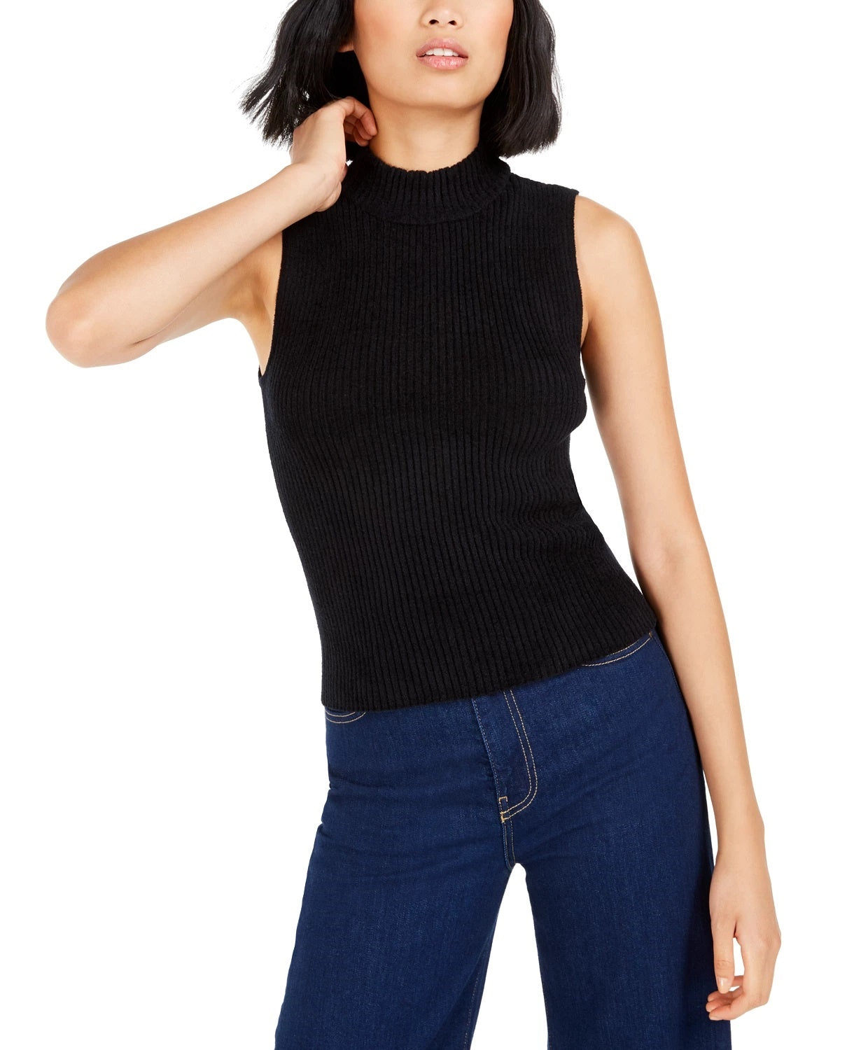 Bar III Women's Becca Tilley x Mock Neck Sweater Tank Top Black Size Large