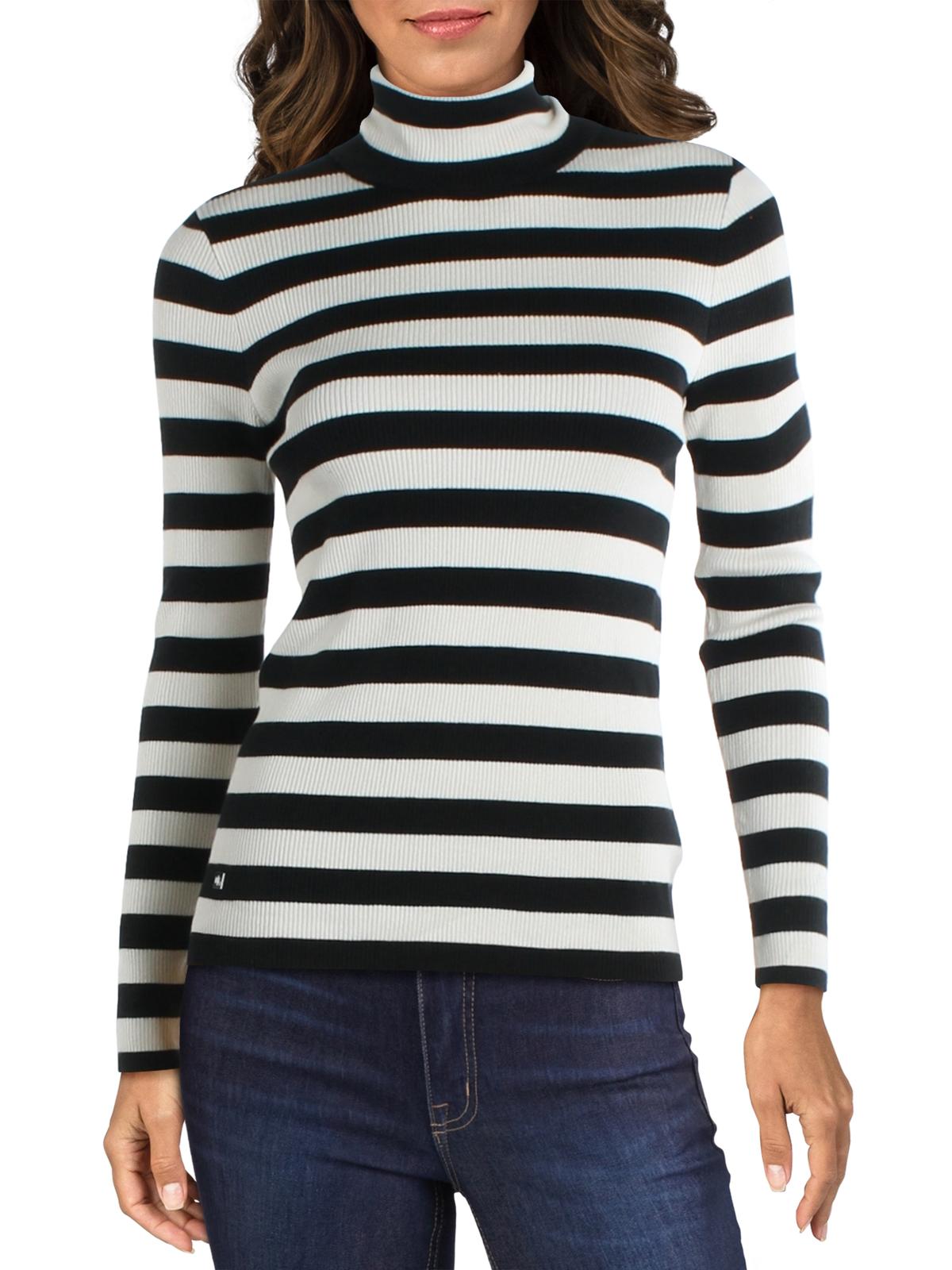 Ralph Lauren Women's Striped Ribbed Top Black Size Medium