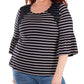 NY Collection Women's Plus Bell Sleeve Crochet Trim Detail Top Blue Size 2X
