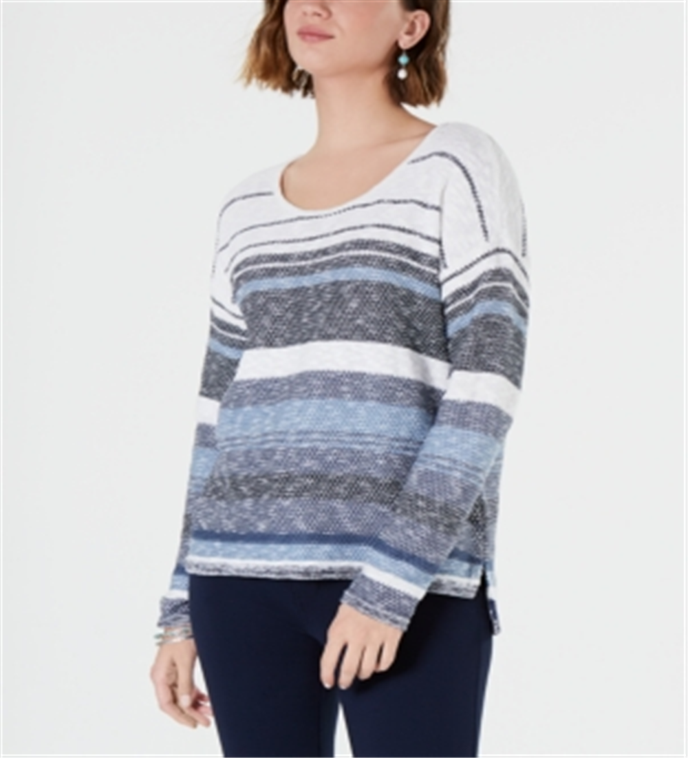 Style & Co Women's Striped Drop Shoulder Sweater Blue Size Petite S