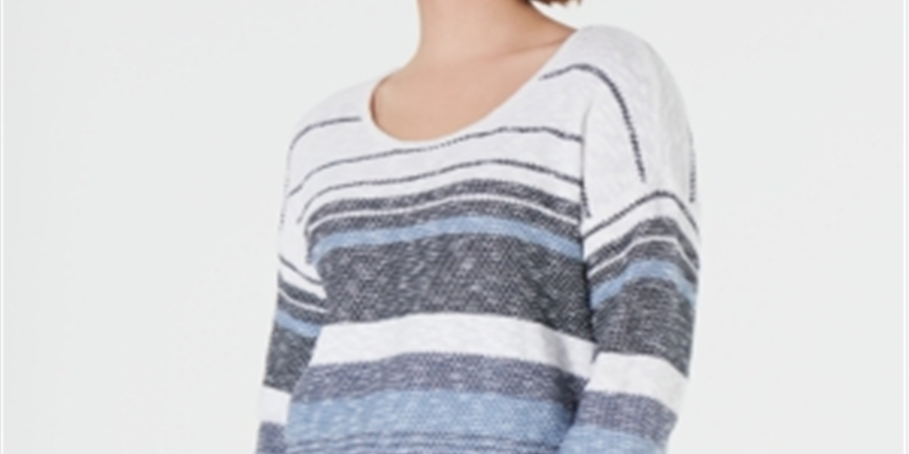 Style & Co Women's Striped Drop Shoulder Sweater Blue Size Petite S