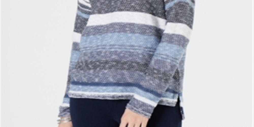 Style & Co Women's Striped Drop Shoulder Sweater Blue Size Petite S