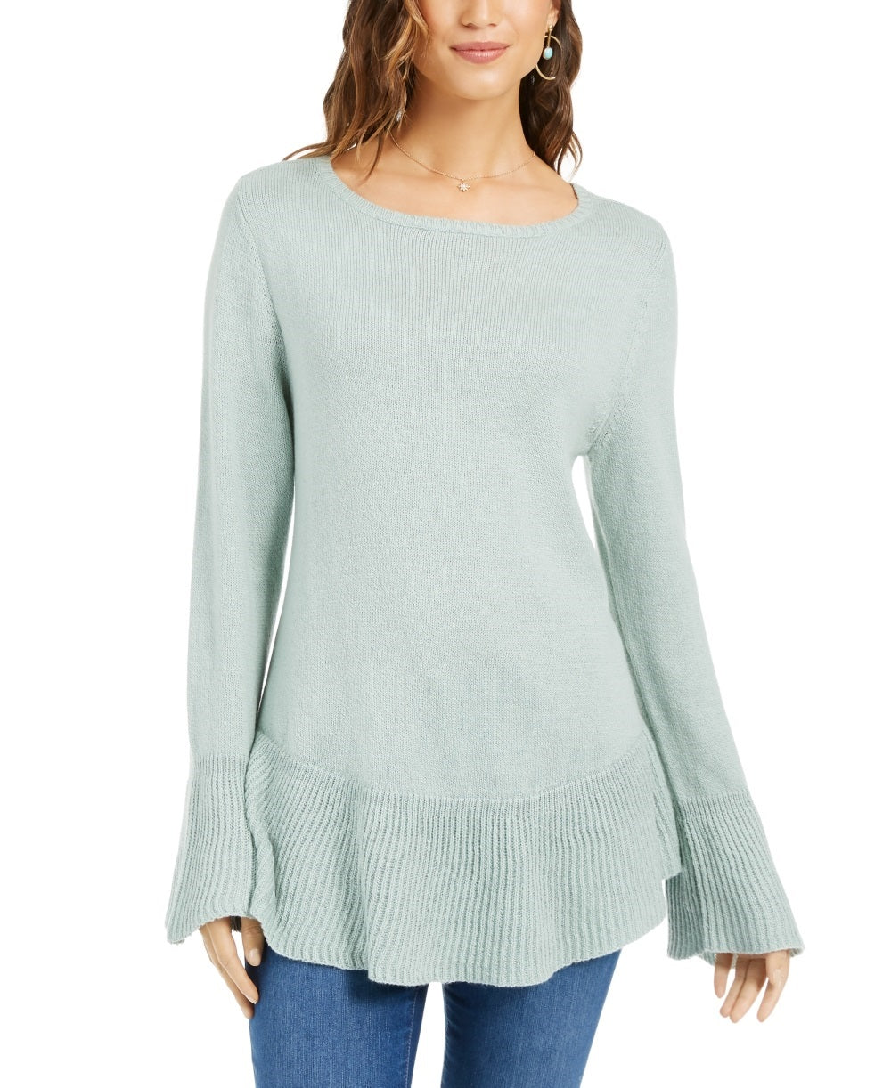 Style & Co Women's Ruffle Hem Knit Sweater Green Size Medium