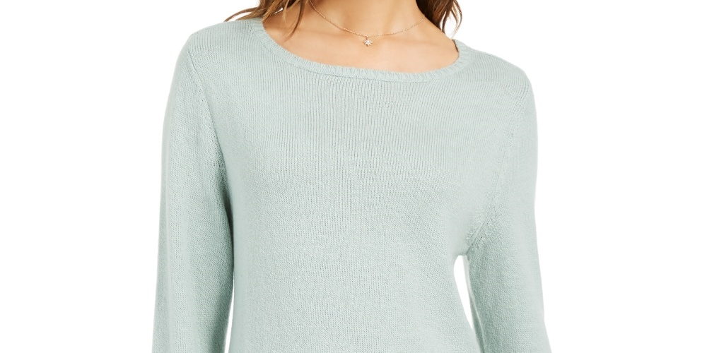 Style & Co Women's Ruffle Hem Knit Sweater Green Size Medium