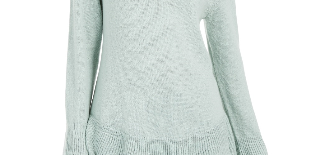 Style & Co Women's Ruffle Hem Knit Sweater Green Size Medium