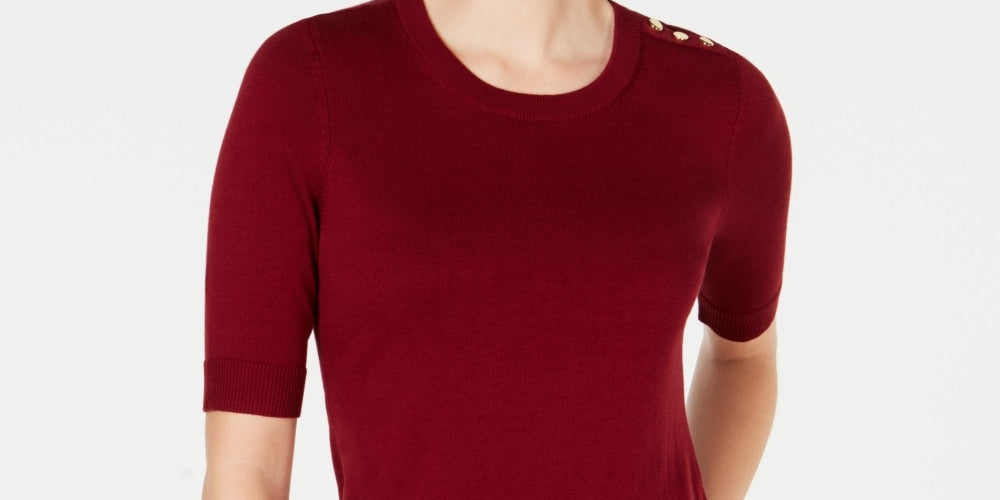 Charter Club Women's Elbow Sleeve Sweater Wine Size Petite Small