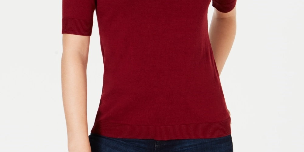 Charter Club Women's Elbow Sleeve Sweater Wine Size Petite Small