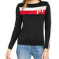Tommy Hilfiger Women's Color Block Long Sleeve V Neck T-Shirt Sweater Black Size Large