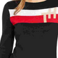 Tommy Hilfiger Women's Color Block Long Sleeve V Neck T-Shirt Sweater Black Size Large