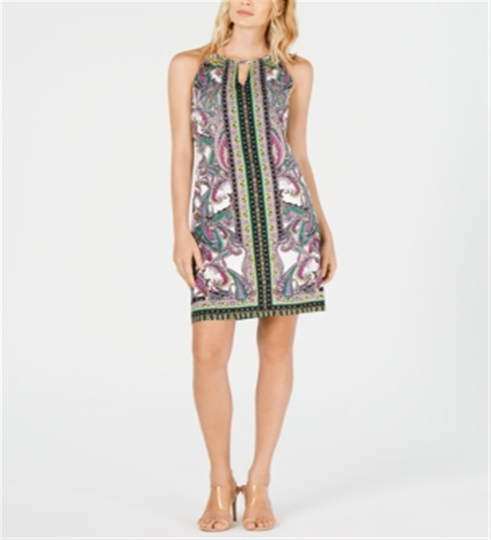 INC International Concepts Women's Printed Halter Dress White Size Petite L