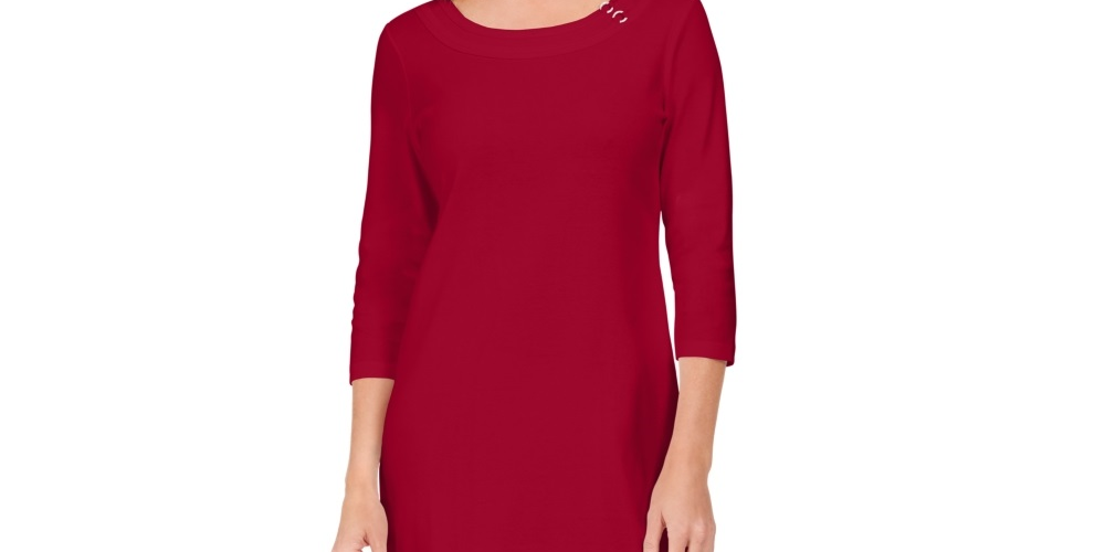 Karen Scott Women's Sport Cotton Hardware Dress Red Size Small