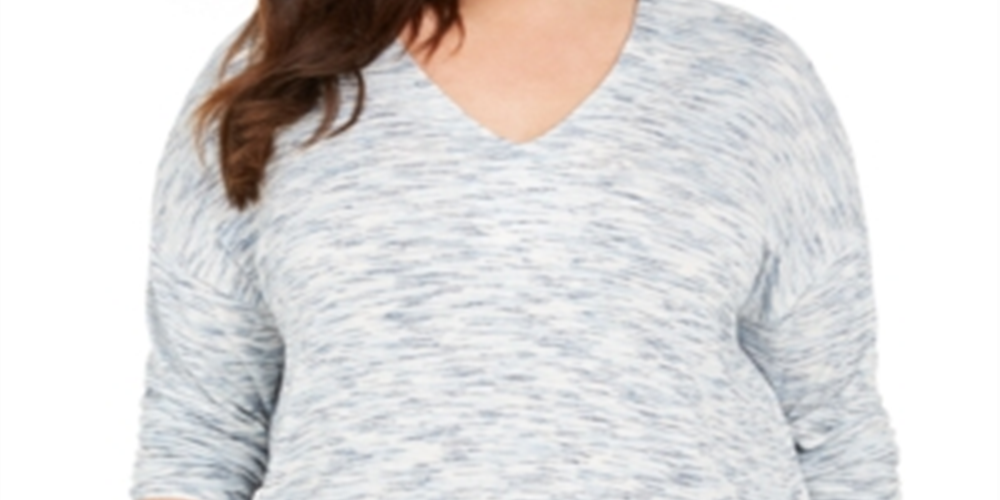 Style & Co Women's Plus Space Dye Sweater Knit Tunic Blue Size 0X