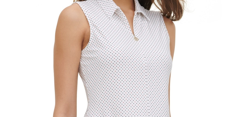 Tommy Hilfiger Women's Sleeveless Polka Dot Print Top White Size X-Large