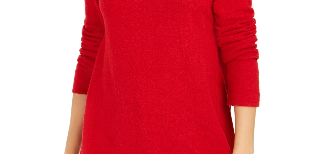 Style & Co Women's Exposed Seam Mock Neck Tunic Sweater Red Size Small