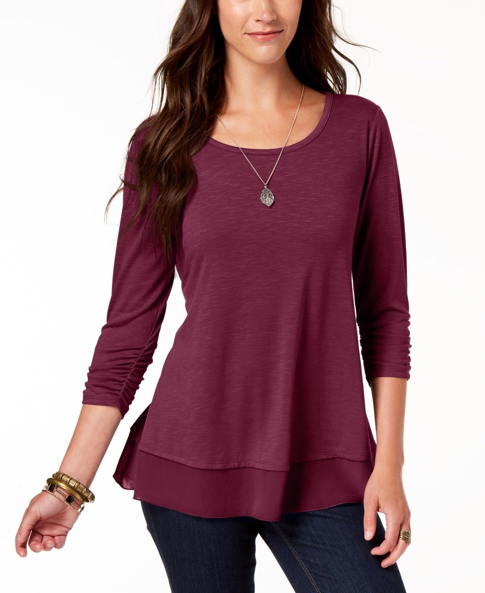 Style & Co Women's Chiffon Hem Top Purple Size Small