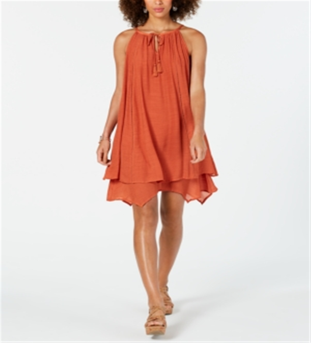 Style & Co Women's Tiered Mini Party Dress Orange Size X-Small
