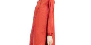 Eileen Fisher Women's Mandarin Collar Button Down Tunic Top Red Size Petite Small