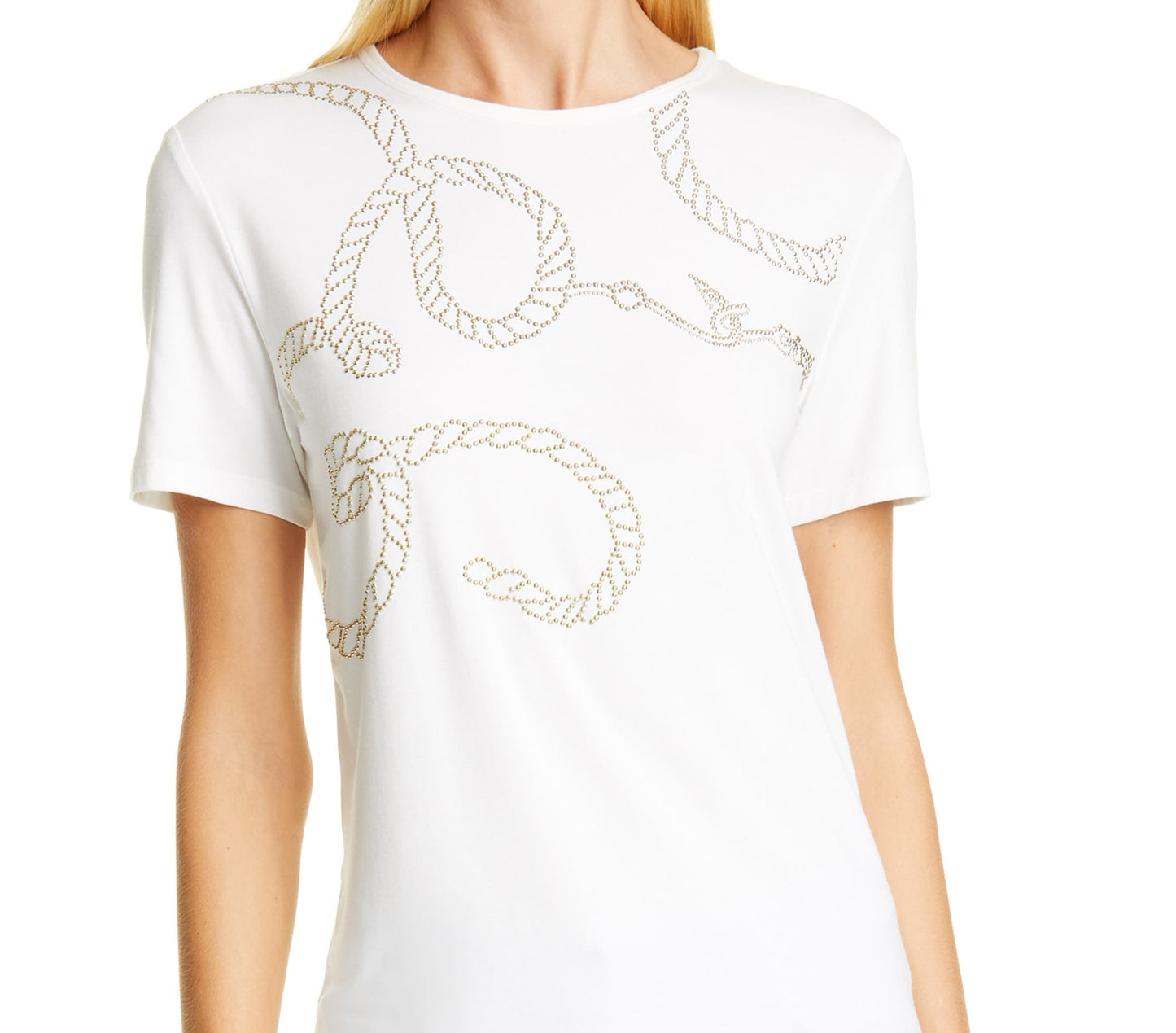 St. John Collection Women's Studded Soft Wash Jersey Tee Size White Size Small