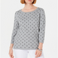 Karen Scott Women's Printed 3/4 Sleeve Sweater Smoke Gray Size Petite S