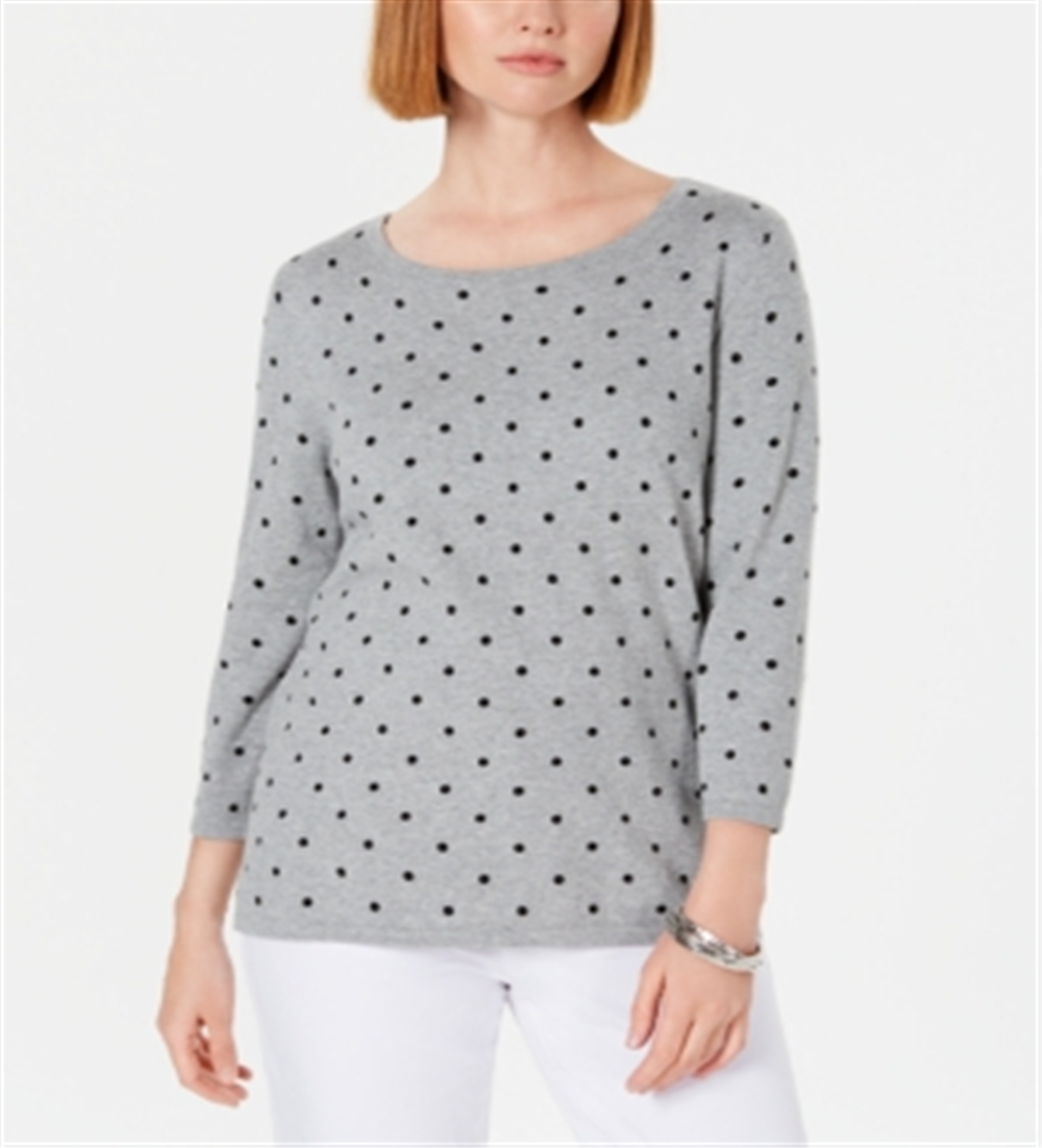 Karen Scott Women's Printed 3/4 Sleeve Sweater Smoke Gray Size Petite S