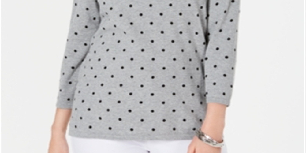 Karen Scott Women's Printed 3/4 Sleeve Sweater Smoke Gray Size Petite S