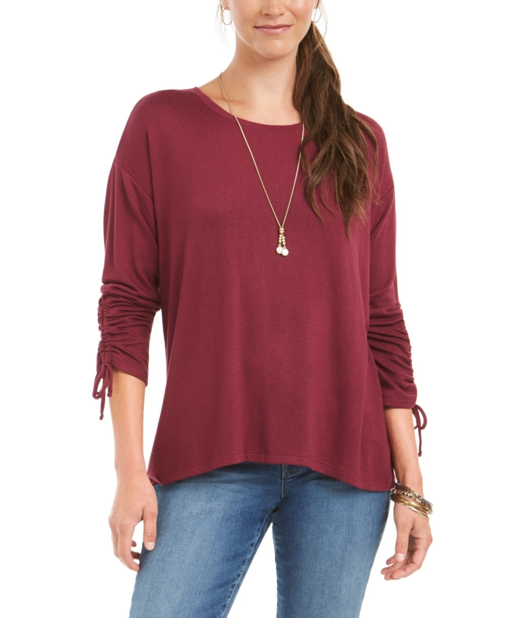 Style & Co Women's Drawstring Tie Cuff Top Red Size X-Small