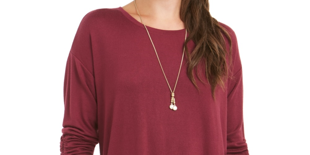 Style & Co Women's Drawstring Tie Cuff Top Red Size X-Small