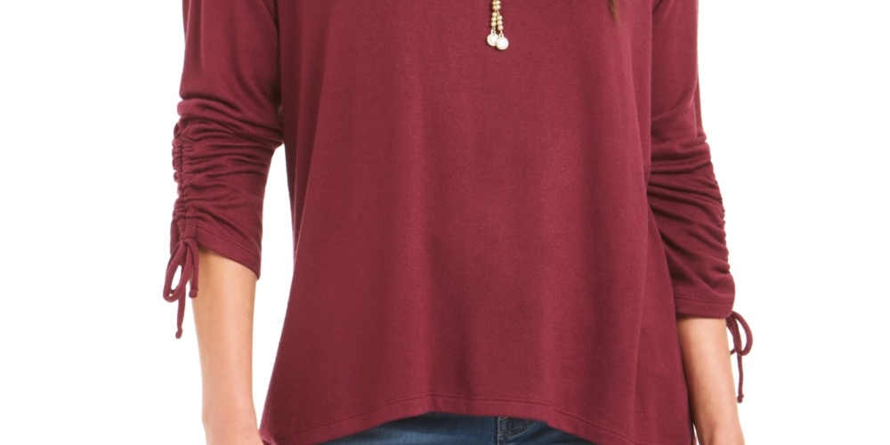 Style & Co Women's Drawstring Tie Cuff Top Red Size X-Small