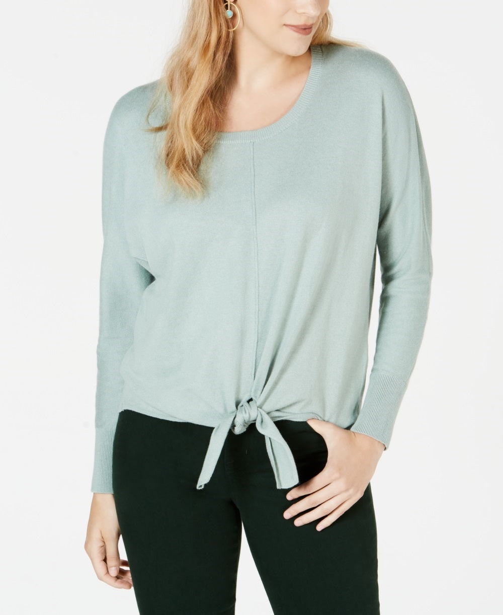 Style & Co Women's Tie Front Sweater Green Size X-Small