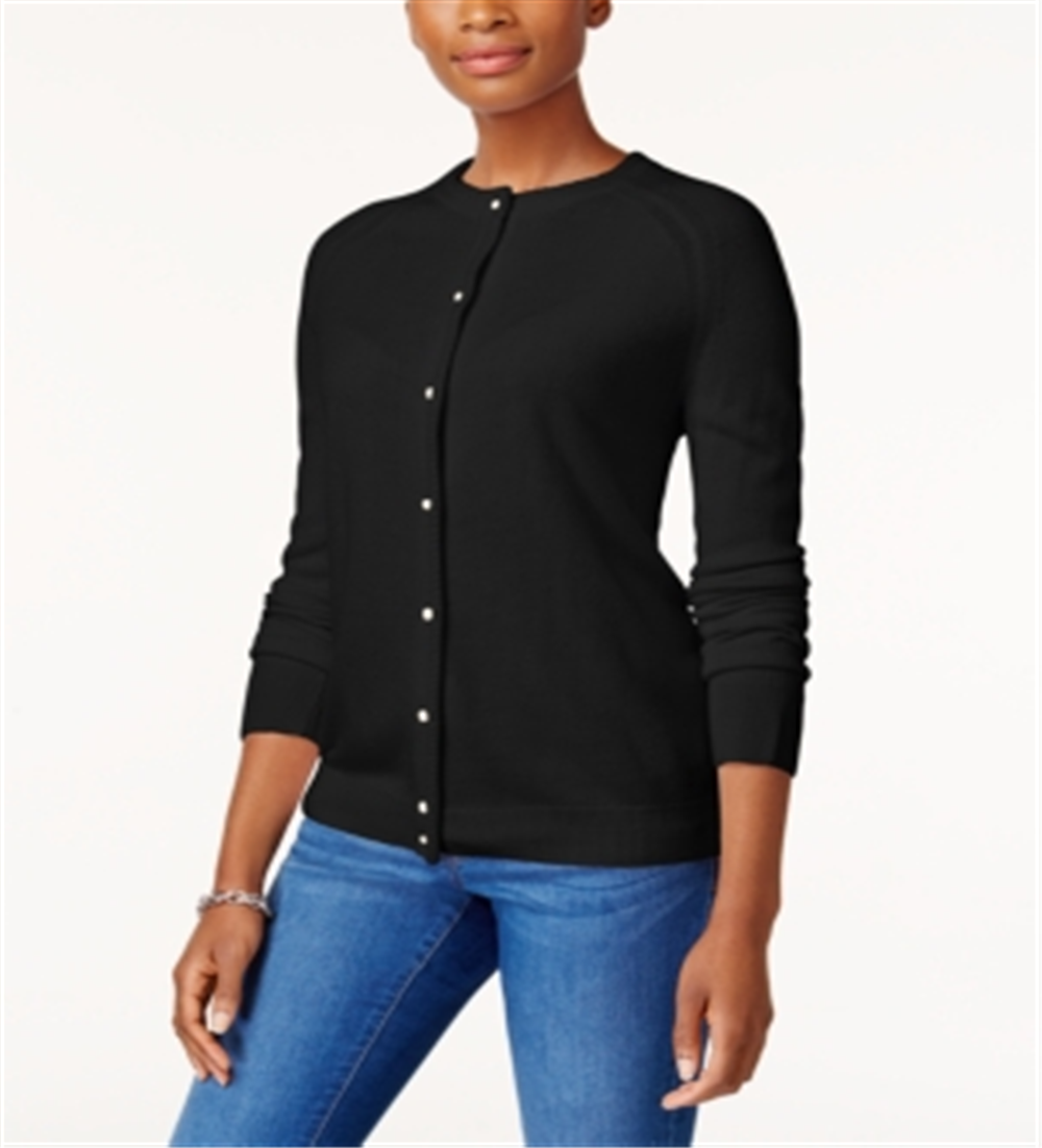 Karen Scott Women's Luxsoft Button Cardigan Black Size Petite XL
