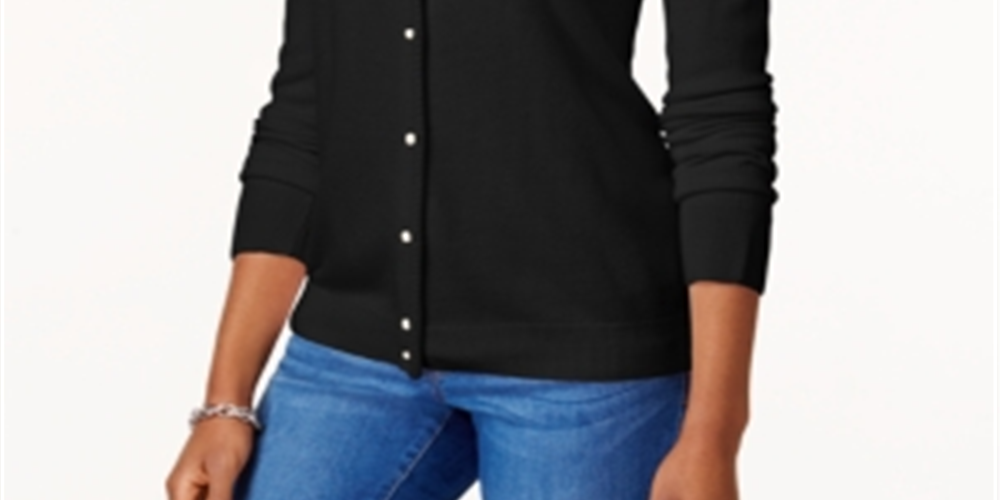 Karen Scott Women's Luxsoft Button Cardigan Black Size Petite XL