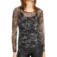 INC International Concepts Women's Fitted Paisley Long Sleeve Jewel Neck Top Black Size X-Small