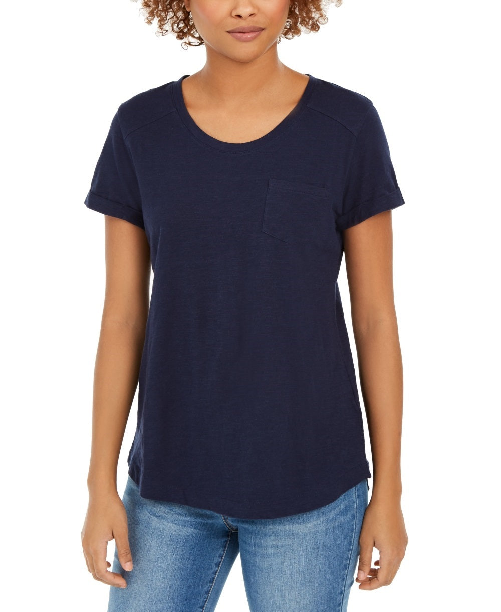 Style & Co Women's Cotton Crew Neck T-Shirt Blue Size Small