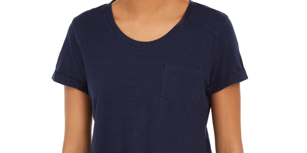Style & Co Women's Cotton Crew Neck T-Shirt Blue Size Small