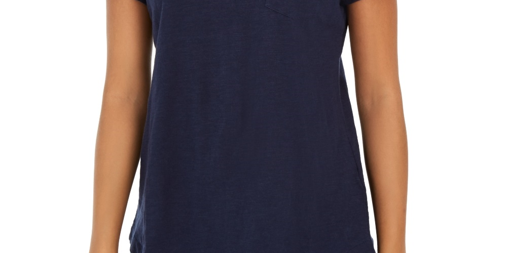 Style & Co Women's Cotton Crew Neck T-Shirt Blue Size Small