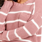 Hippie Rose Women's Striped Long Sleeve Crew Neck Sweater Pink Size Medium