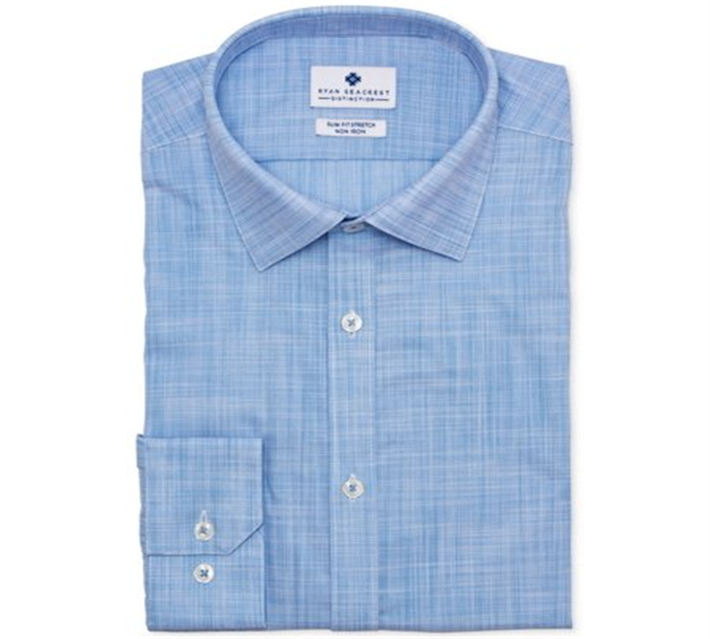 Ryan Seacrest Distinction Men's Slim Stretch Non Iron Dress Shirt Blue Size 18