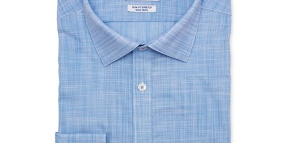 Ryan Seacrest Distinction Men's Slim Stretch Non Iron Dress Shirt Blue Size 18