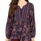Style & Co Women's Printed Handkerchief Hem Peasant Top Paisley Grape Size Small