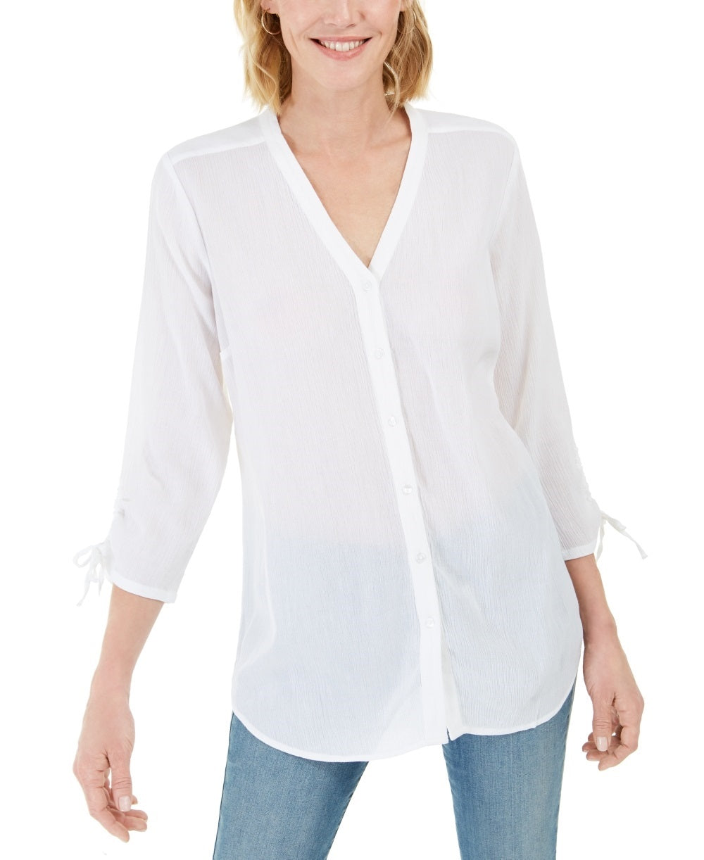 Charter Club Women's Gauzy Tie Sleeve Blouse White Size XX-Large