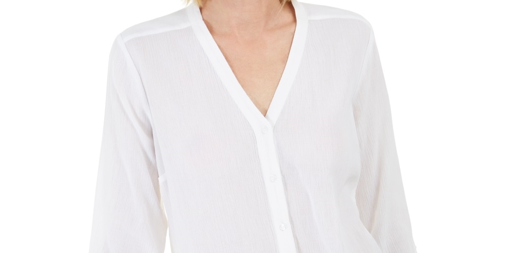 Charter Club Women's Gauzy Tie Sleeve Blouse White Size XX-Large