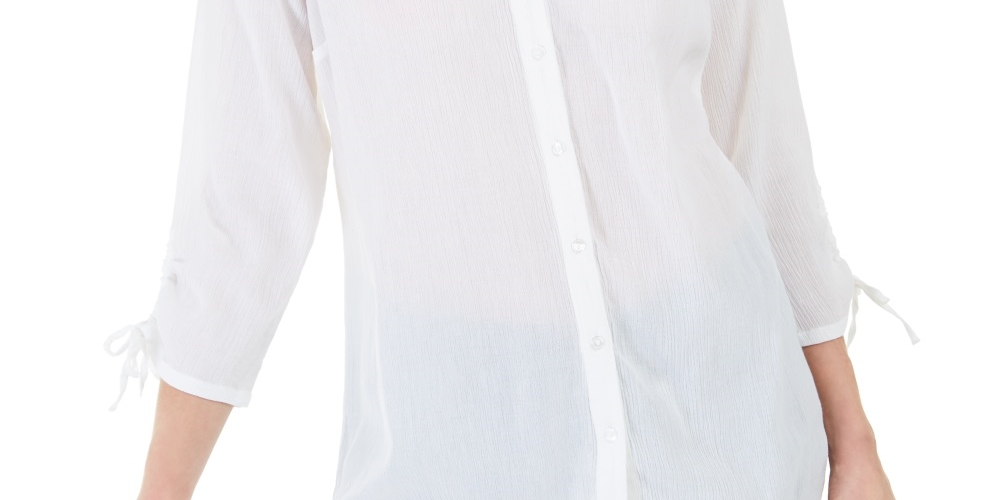 Charter Club Women's Gauzy Tie Sleeve Blouse White Size XX-Large