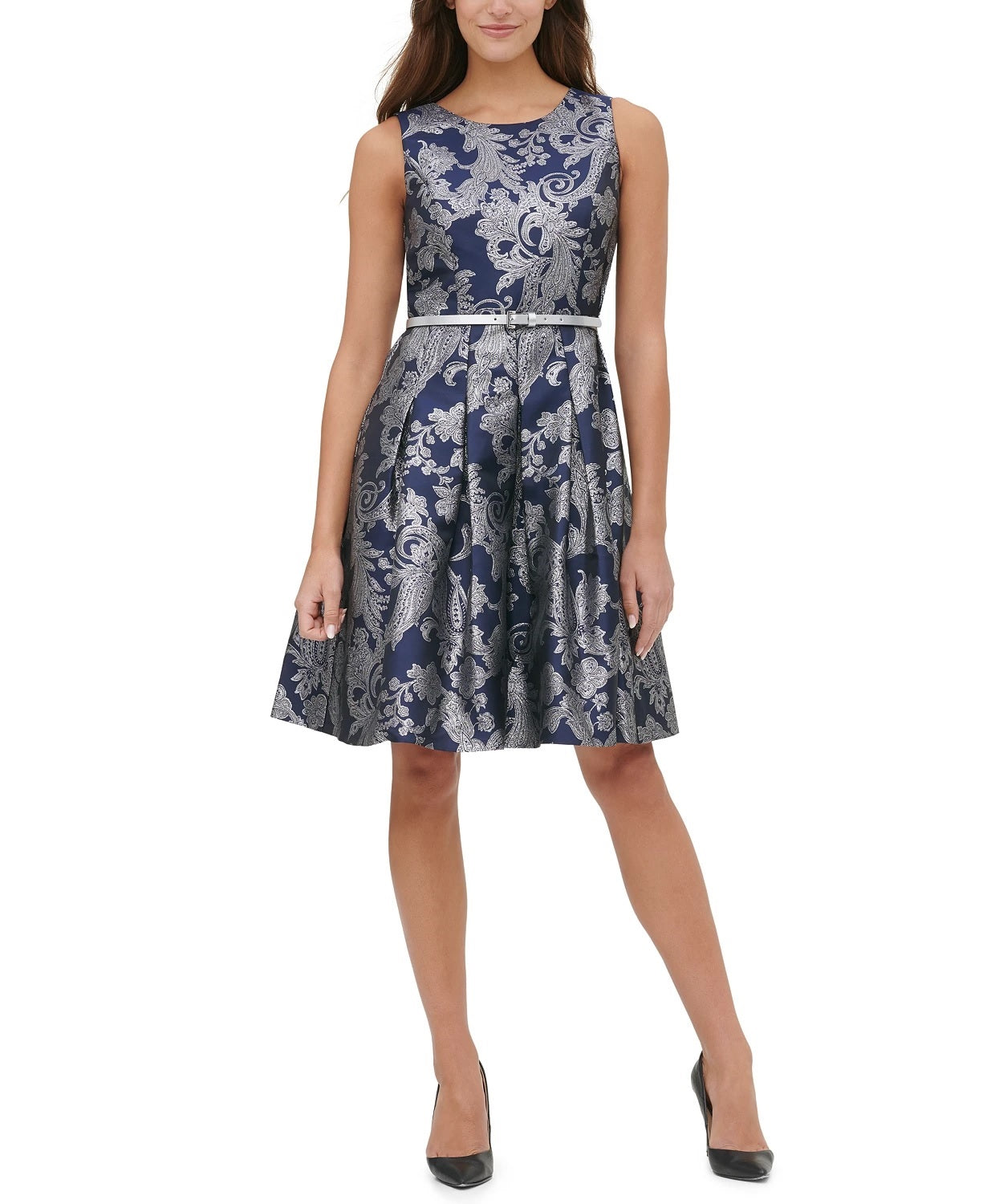 Tommy Hilfiger Women's Jacquard Fit & Flare Dress Blue Size 2