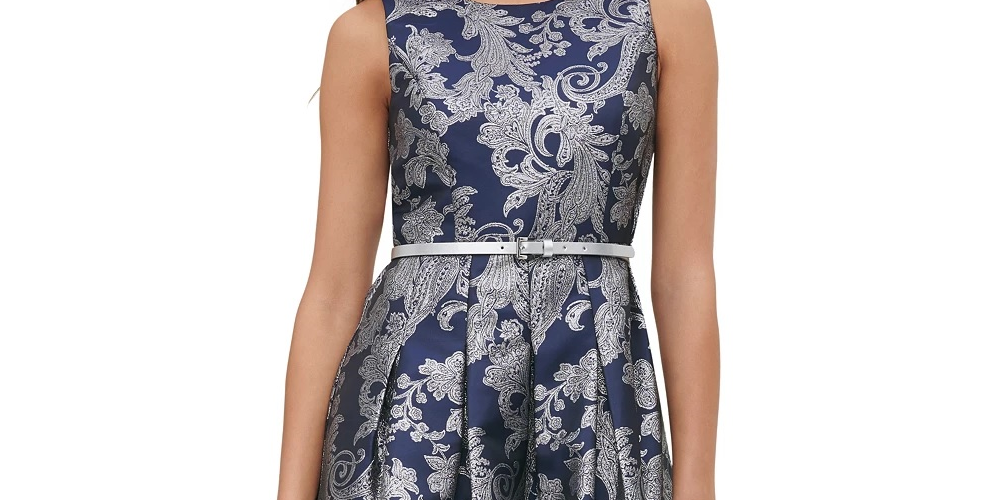 Tommy Hilfiger Women's Jacquard Fit & Flare Dress Blue Size 2