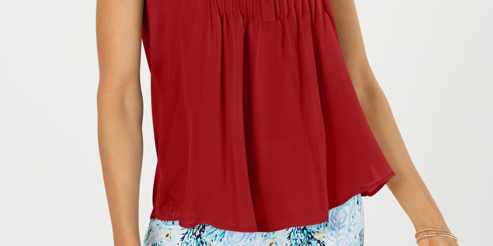 Charter Club Women's Sleeveless Pintuck Blouse Red Size X-Large