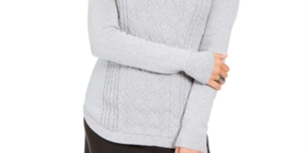 Charter Club Women's Cable Knit Sweater Silver Size Petite S/M
