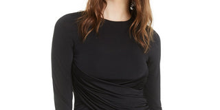 Bar III Women's Ruched Crossover Top Black Size Small